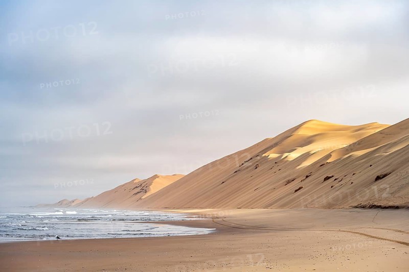Atlantic coast with high sand dunes, Namib desert and sea, desert landscape, Namib Naukluft Park, Namibia