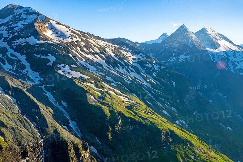 View of snowy mountains on the Grossglockner High Alpine Road in the Alps, Fusch, Salzburg, Austria
