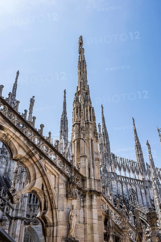 Details of the Milan Cathedral on a sunny day, Milan, Italy