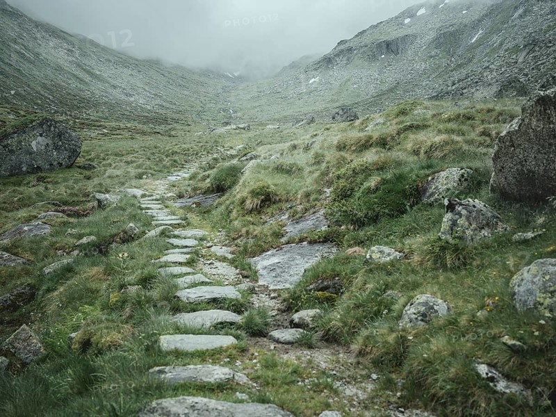 Historical sower's path along which Holocaust survivors travelled from Austria to Italy in 1947 in order to embark for Palestine, Krimmler Tauern, Pinzgau, Salzburg, Austria