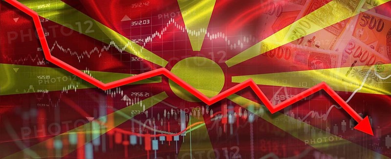 Macedonian financial crisis on economic graph. Financial fall of North Macedonia on economy market