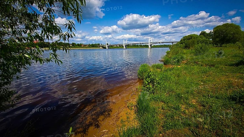 City of Kimry-Savelovo, Tver region, bridge over the Volga river, mobile photo