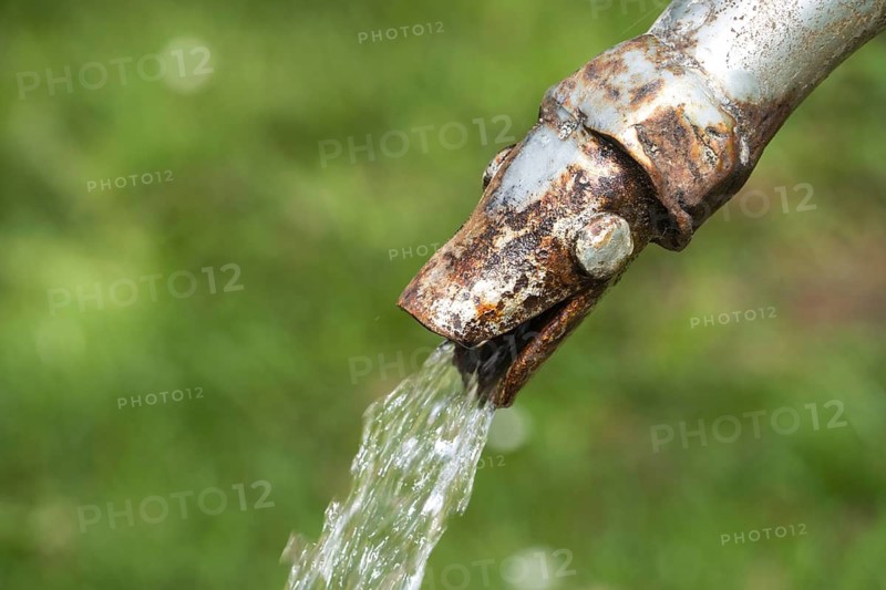 Water art, industrial monument for historical water supply, stream Watter, Landau, Bad Arolsen, Waldeck-Frankenberg district, northern Hesse, Germany