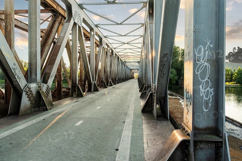 The old railway bridge being converted into the Fiesta Bridge over the Váh River, Capital of Culture 2026, Trencín, Slovakia