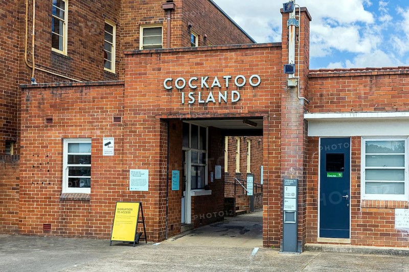 The historic administrative brick building ‘Brindabella' entrance to Cockatoo Island, Sydney, Australia