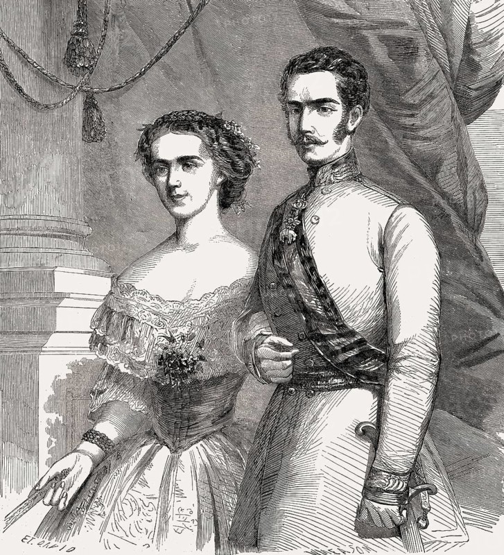 Franz Joseph I, Emperor of Austria, with Empress Elisabeth of Austria, called Sissi, 1857
