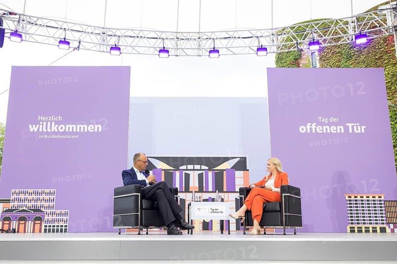 Friedrich Merz (CDU, Chancellor of the Federal Republic of Germany) during a stage talk at the Open Day at the Federal Chancellery in Berlin on 24 August 2025. On 23 and 24 August, the Federal Chancellery, the federal ministries and the Federal Press Office will open their doors to all citizens