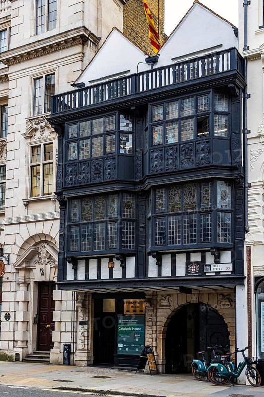 The Jacobean timber-framed facade of Prince Henry's Room, one of the few buildings to survive the Great Fire, stands at 17 Fleet Street, London, England, United Kingdom