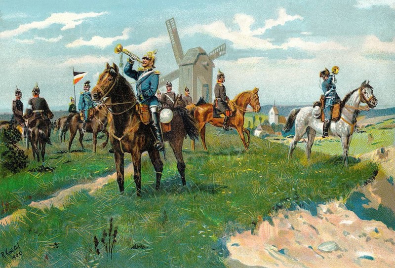 Prussian officers with signal trumpets in the Franco-German War, 1870-71, Preußische Offiziere mit Signaltrompeten im Deutsch-Französischen Krieg, 1870/71
