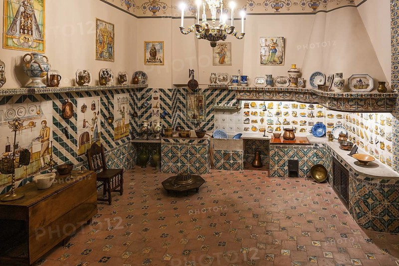 VALENCIA, SPAIN - FEBRUARY 7, 2025: The interior of a traditional kitchen in a ceramics museum