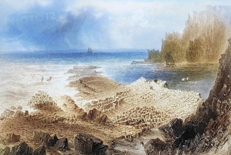 The Giant's Causeway from above, County Antrim, Ireland, from the Scenery and Antiquities of Ireland, 1841, digital reproduction of a historical model