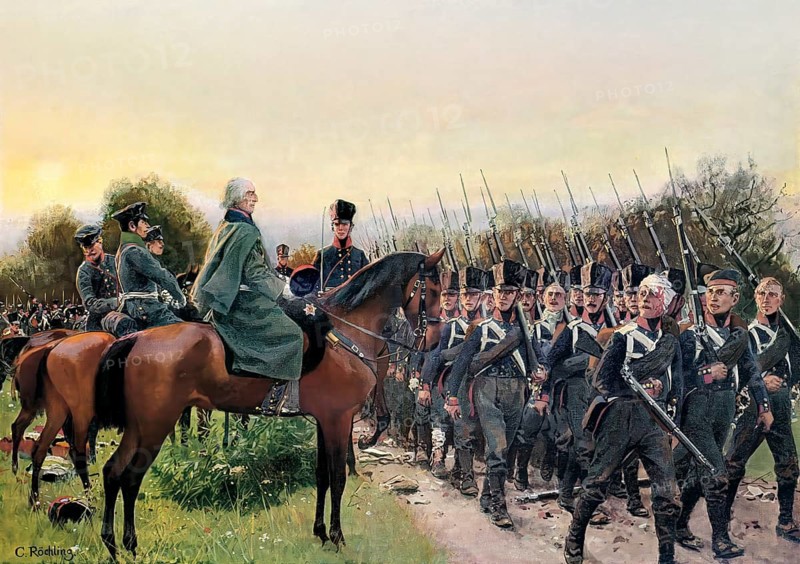 Genaral Yorck von Wartenburg honors the 2nd Battalion of the Imperial Guards, Battle of Wartenburg, 3.10.1813, Napoleonic Wars, German Campaign, 1813-1815