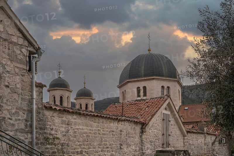 Serbian Orthodox Church of St Nicholas, seen from the city wall, Kotor, Montenegro, Balkans