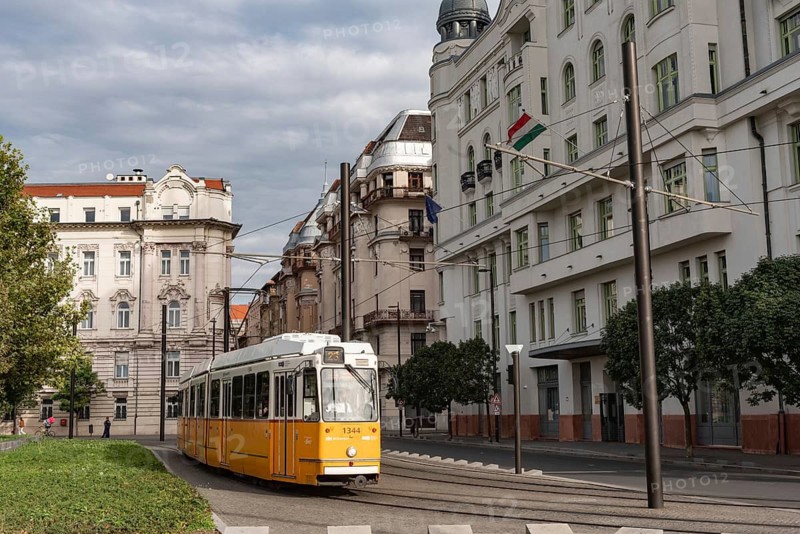 Budapest, Hungary. October 1st 2023 The number 23 tram running between Jaszai Mari ter and Keleti Palyaudvar on Pest side of Budapest in the Hungarian capital, Budapest, Hungary