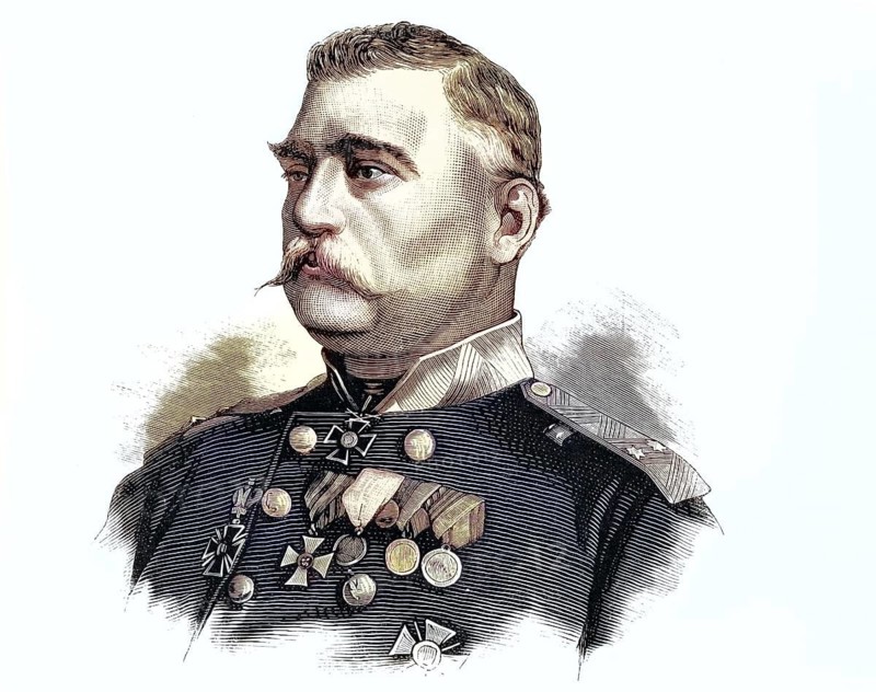 Arshak Ter-Gukasov, 1819-1881, a Russian lieutenant general of Armenian descent, important military leader in the Russian-Turkish War of 1877-1878, reproduction from a 19th-century model. Authentic, file restored for optimal use, exact date of original unknown, nostalgically colored