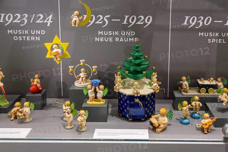 Historic angel figurines in the Wendt & Kühn world in Grünhainichen, Erzgebirge, Saxony, Germany