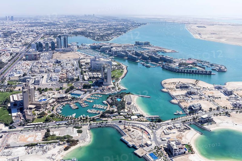 Abu Dhabi city skyline from above in Abu Dhabi, United Arab Emirates