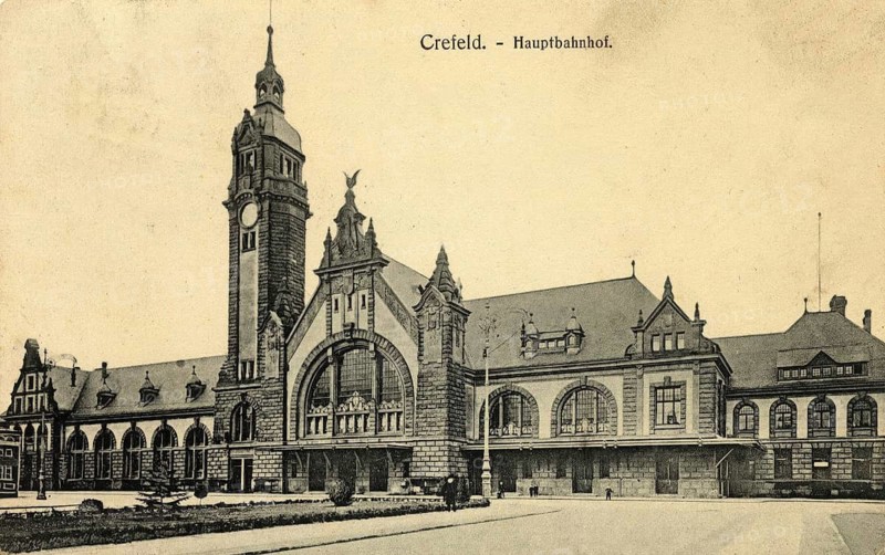 Central Station in Krefeld, around 1910, North Rhine-Westphalia, Germany, authentic reproduction of an old postcard, historical, exact date unknown