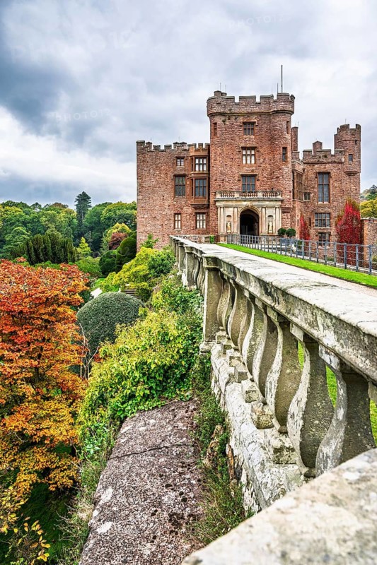 Autumn colors over Powis Castle and Garden, Welshpool, Powys, Wales, UK