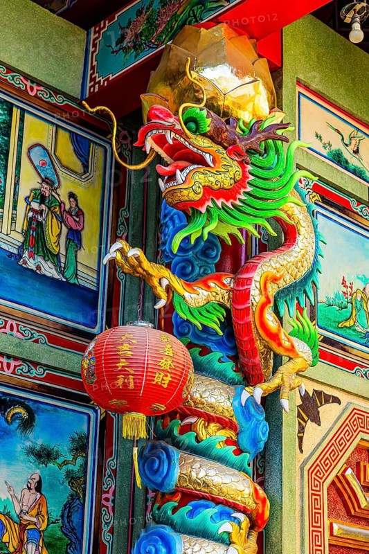 Colourful dragon figurine in a shopping mall Kad Luang Warorod Market, Chiang Mai Thailand