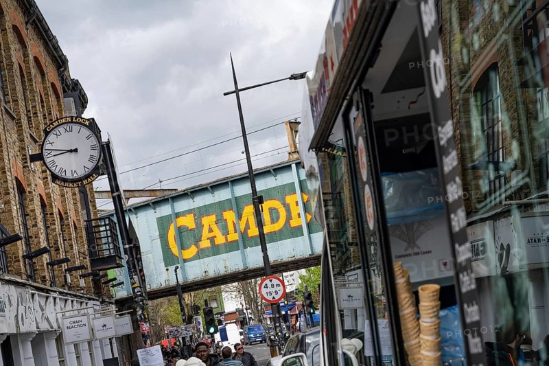 London, United Kingdom. April 17th 2026. The iconic Camden Lock bridge over Camden High Street, a busy market popular with street food stalls and alternative shops catering for music and fashion culture. London, UK