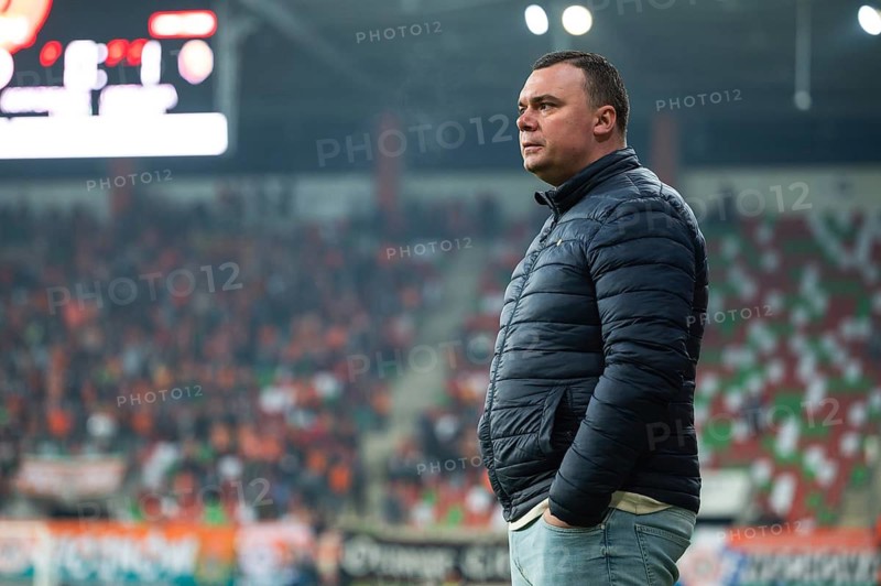LUBIN, POLAND - APRIL 20, 2024: Football match Polish PKO Ekstraklasa between KGHM Zaglebie Lubin vs Jagiellonia Bialystok. Head coach of Jagiellonia Adrian Siemieniec.