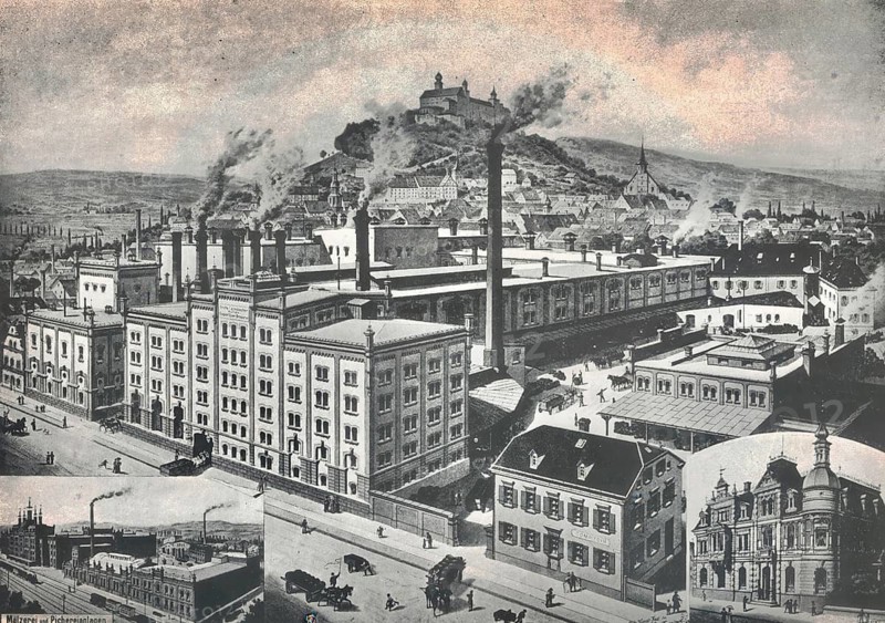 Brewery, view of the Erste Kulmbacher Aktienbrauerei from 1900, Kulmbach, Upper Franconia, Bavaria, Germany, reproduction from a model from that time, historical, digitally enhanced