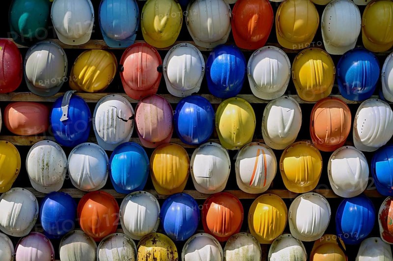 Helmets fished out of the sea by beachcombers, Maritime and Beachcomber Museum Flora, the world's largest museum of flotsam and jetsam, De Koog, Holland, Netherlands