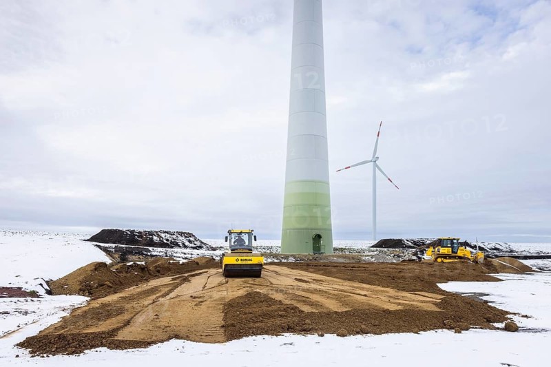 Construction site of a wind farm, preparation of the crane site and the foundation for a wind turbine at the Söllingen wind farm, Lower Saxony, Germany
