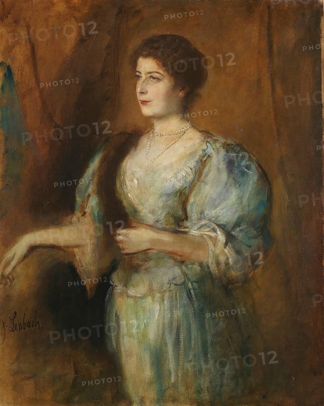 Painting, Reproduction of the painting, Work of art, Historical, Franz Seraph Lenbach, since 1882 Knight of Lenbach (born 13 December 1836 in Schrobenhausen, died 6 May 1904 in Munich), German painter, Munich painter prince, here his work:, Portrait of a lady with pearl necklace and fur stole (1900), Elegant portrait of a woman in a classical painting with brown tones and a pearl necklace