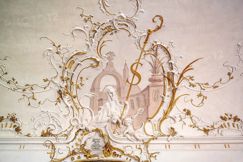Sculptural ceiling design, stucco, Baroque, Salem Castle, former imperial abbey, former monastery of Order of Cistercians, Salem, Lake Constance, Lake Constance district, Baden-Württemberg, Germany