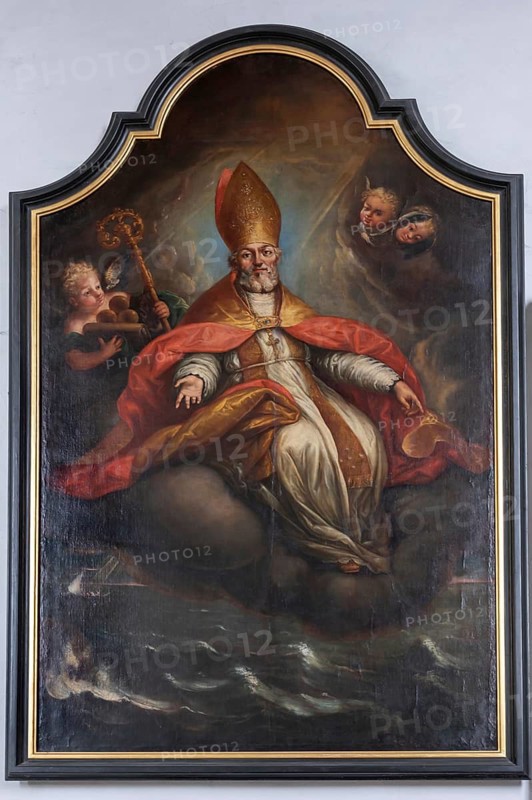 Painting of Saint Nicoalus in the parish church of St. Nicholas, Mauthausen, Austria