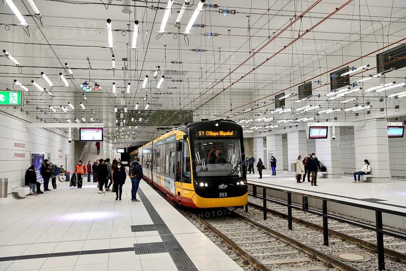 New underground, opens in December 2021, Marktplatz/Pyramide station, Karlsruhe, Baden-Württemberg, Germany