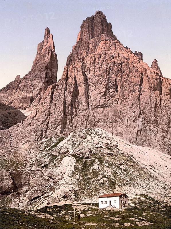 Rose Garden Group in the Dolomites, from the Winkler Tower, formerly Tyrol, Austria-Hungary, today South Tyrol, Italy, Historical, digitally restored reproduction from a 19th century original, Record date not stated