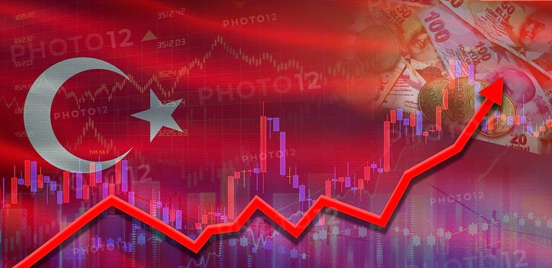Turkey financial growth on market graph. Turkey economic growth on financial graph