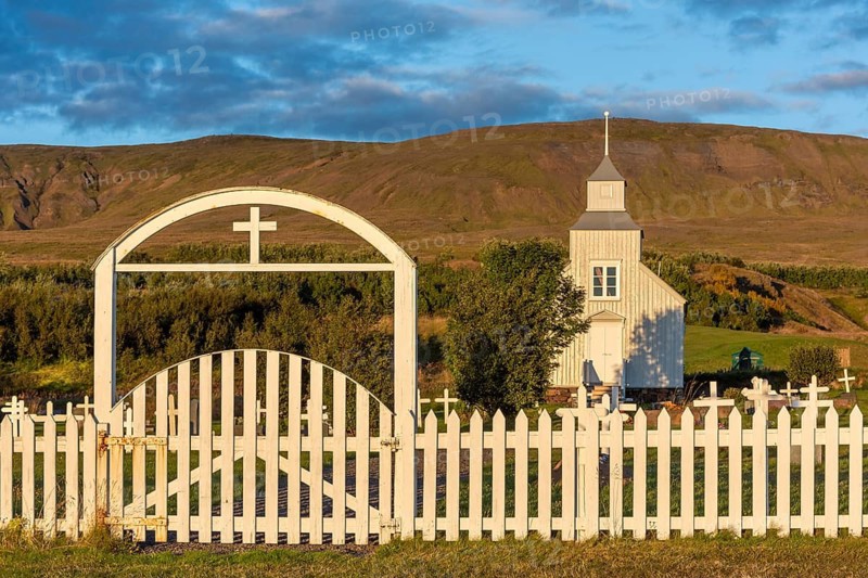 Church and cemetery, Hvammstangi, Westfjords, Northwest Iceland, Iceland