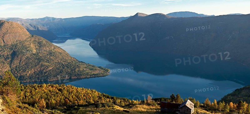 View from Mt. Molden, autumn at the Lustrafjord, inner branch of Sognefjord, Norway