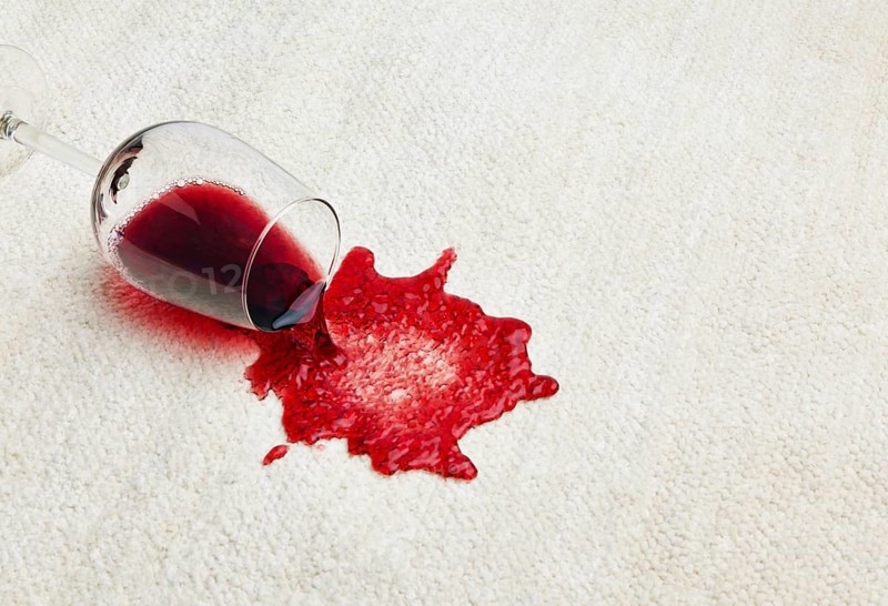 Red wine is tossed out on carpet. Coated glass, Austria