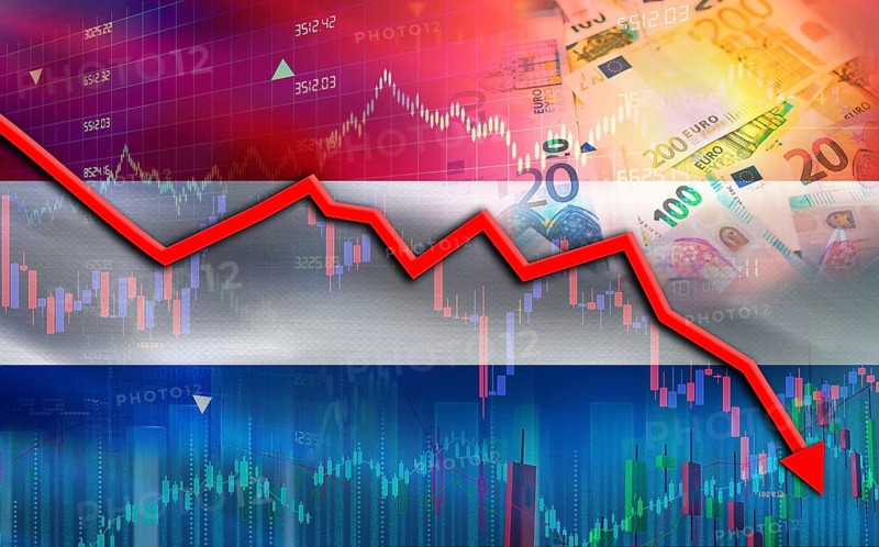 Netherlands financial fall on economy market. Netherlands financial crisis on economic graph