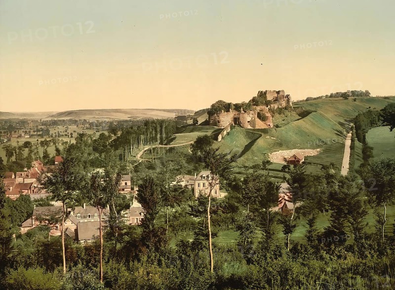 Ruins of the Castle of Arques, Dieppe, town in the Seine-Maritime département in the Normandy region, France, c. 1890, Historic, digitally enhanced reproduction of a photochrome print from 1895
