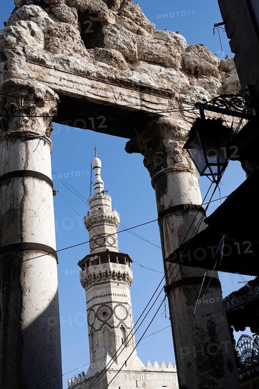 Souk al Hamidiyeh busy with crowds of Syrian people shopping in the largest covered market in Damascus Old City, Syria