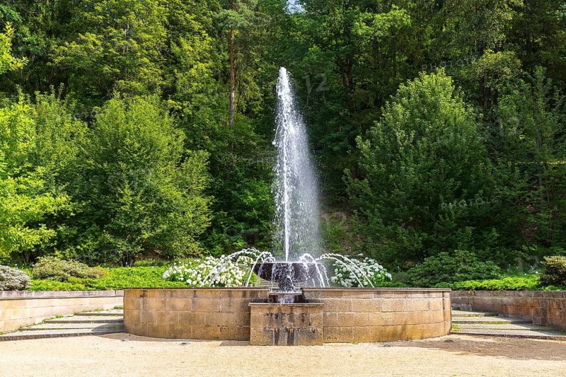Forest fountain in the historic spa garden Bad Elster, Vogtland, Saxony, Germany