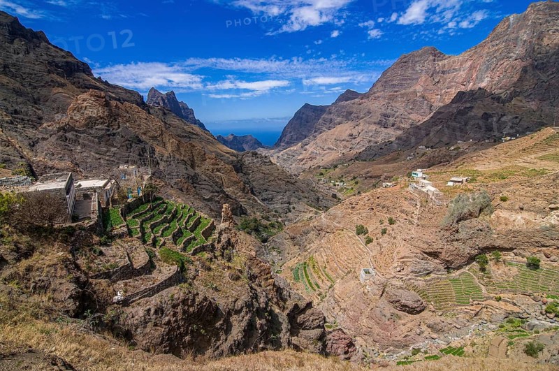 Mountain landscape of island San Antao with agriculture terrasses. Cabo Verde. Africa