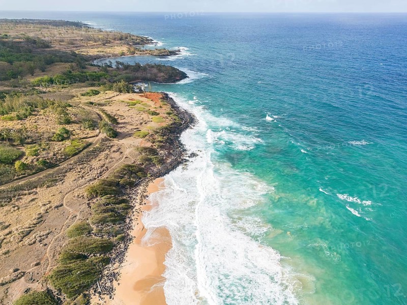 Aerial view of Paliku aka Donkey Beach, Kauai, Hawaii, USA, North America