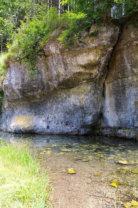 Klumper spring, karst spring of the Weihersbach stream, in the Klumpertal valley near Pottenstein, Franconian Switzerland, Bavaria, Germany