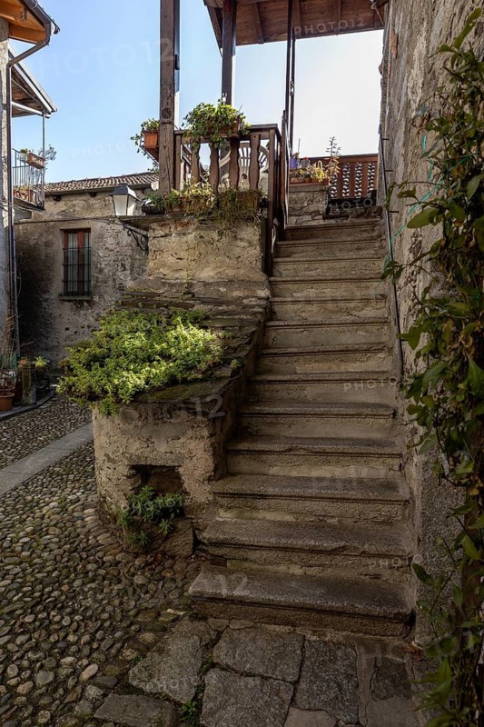 Alley with stairs, Mergozzo, Lago di Mergozzo, Piedmont, Italy