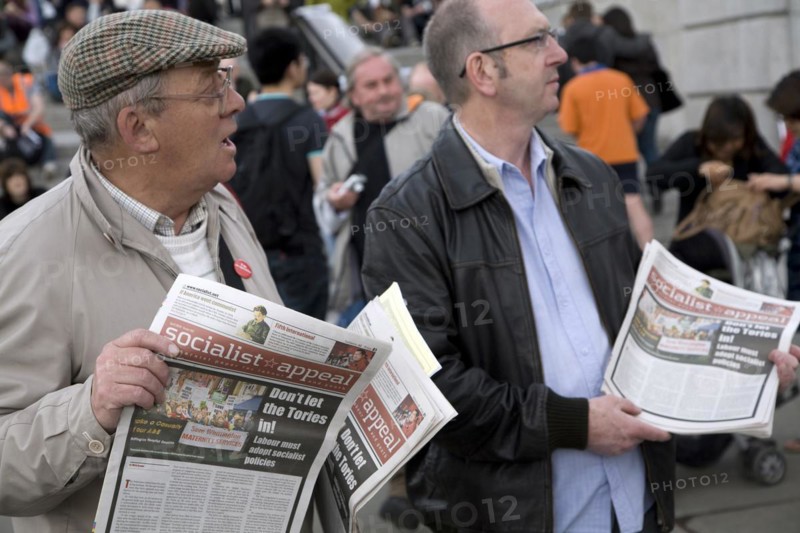 May Day march and rally at Trafalgar Square, London, England, UK May 1st, 2010 Socialist Appeal newspaper sellers paper of the International Marxist Tendency