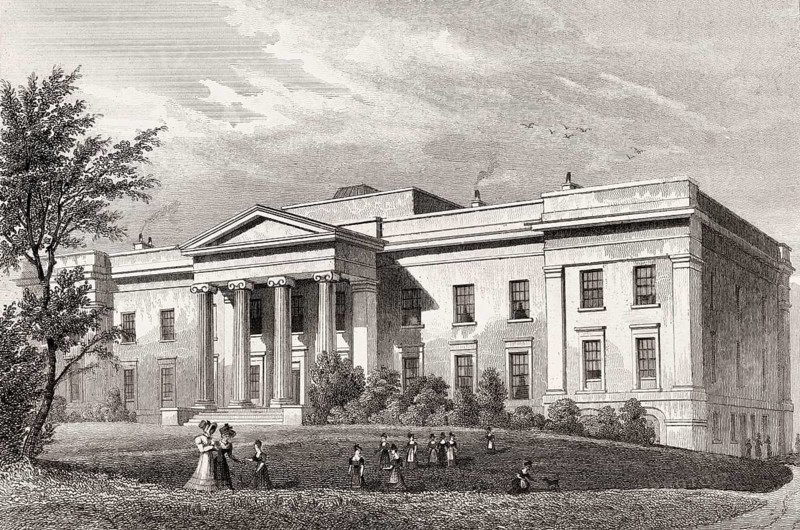 New Merchant Maiden Hospital, Lauriston Lane, Edinburgh, Scotland, 19th century, from Modern Athens by Th. H. Shepherd