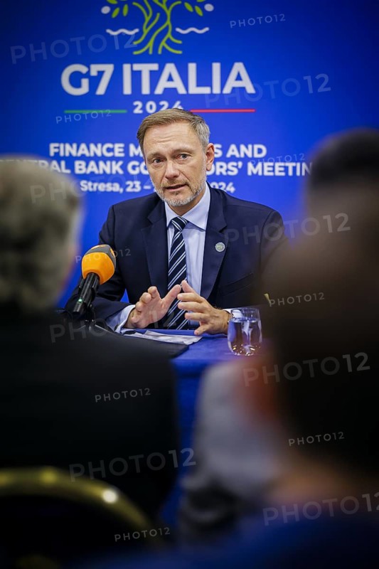 G7 Finance Ministers Meeting in Stresa. Christian Lindner (FDP), Federal Minister of Finance, here at the joint press statement with Federal Bank President Joachim Nagel. Stresa, 24.05.2024. Photographed on behalf of the Federal Ministry of Finance