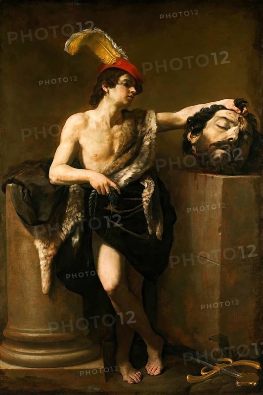 Painting, Reproduction of the painting, Work of art, Historical, Guido Reni, called il Guido or il divino Guido (born 4 November 1575 in Bologna, died 18 August 1642) Italian painter, fresco artist and etcher of the Bolognese school, main representative of a baroque classicism in painting, here the work:, David With The Head Of Goliath, David with the head of Goliath, David with the head of Goliath, resolutely and dramatically staged